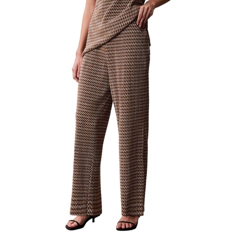 Calvin Klein Womens  Printed Plisse Wide Leg Pant, Brown